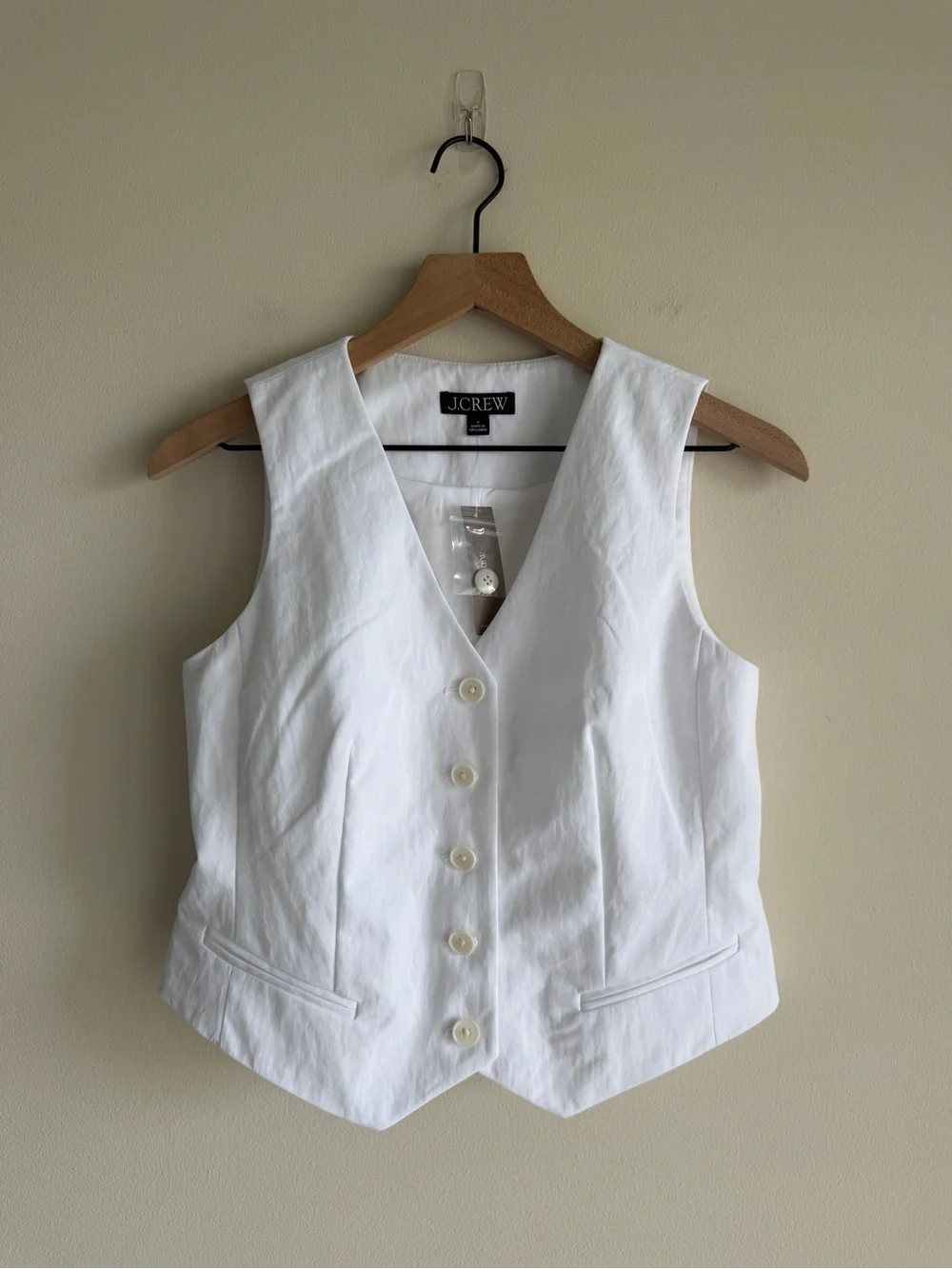 J.Crew Shrunken V-Neck Vest Top White Size 4 Cotton Blend NWT